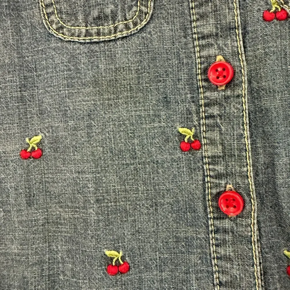 Gymboree Girls Denim Cherry Embroidered Tiered Ruffle Dress Sz 5 Drop Waist 2011